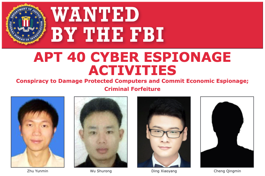 Four Chinese individuals wanted by the US FBI for cyber espionage