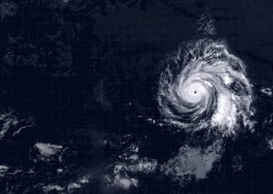 view of tropical hurricane eye from space