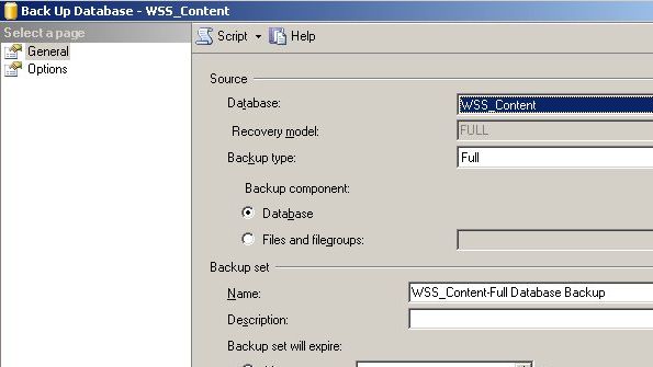 Back Up Database WSSContent screen shot Back Up Database WSSContent screen shot