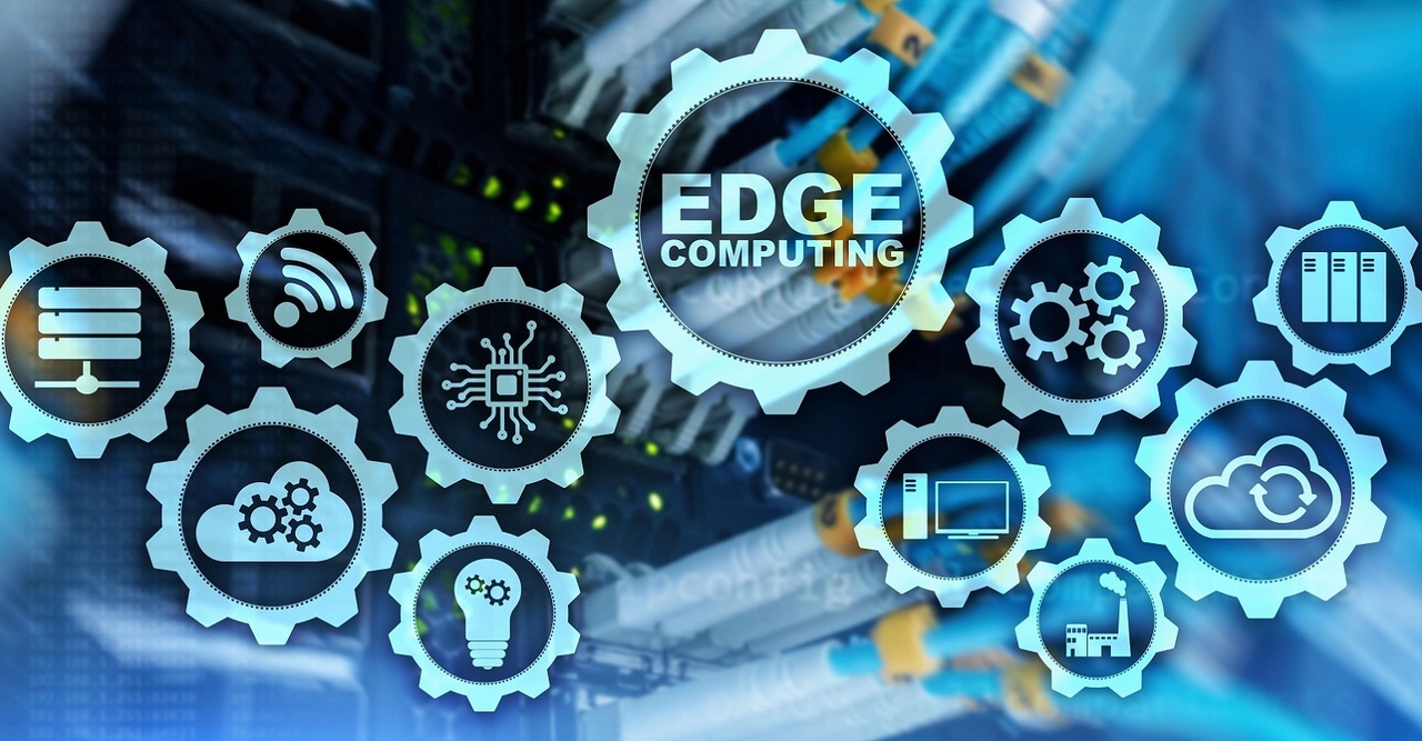 EDGE COMPUTING with server room background EDGE COMPUTING with server room background