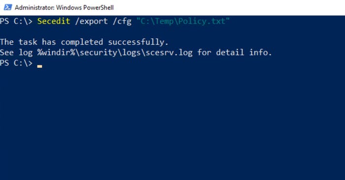 the exported security configuration text file in PowerShell the exported security configuration text file in PowerShell