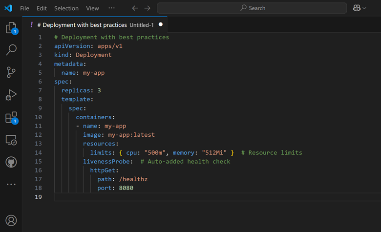 Kubernetes YAML file generated by Copilot that will deploy a web application using best practice Kubernetes YAML file generated by Copilot that will deploy a web application using best practice