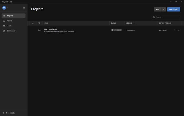 screenshot showing that you can find the project path in the Unity Hub screenshot showing that you can find the project path in the Unity Hub