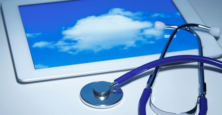 Stethoscope and an Apple iPad 2 that displays a cloud