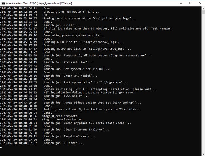Screenshot of Tron Script running Screenshot of Tron Script running