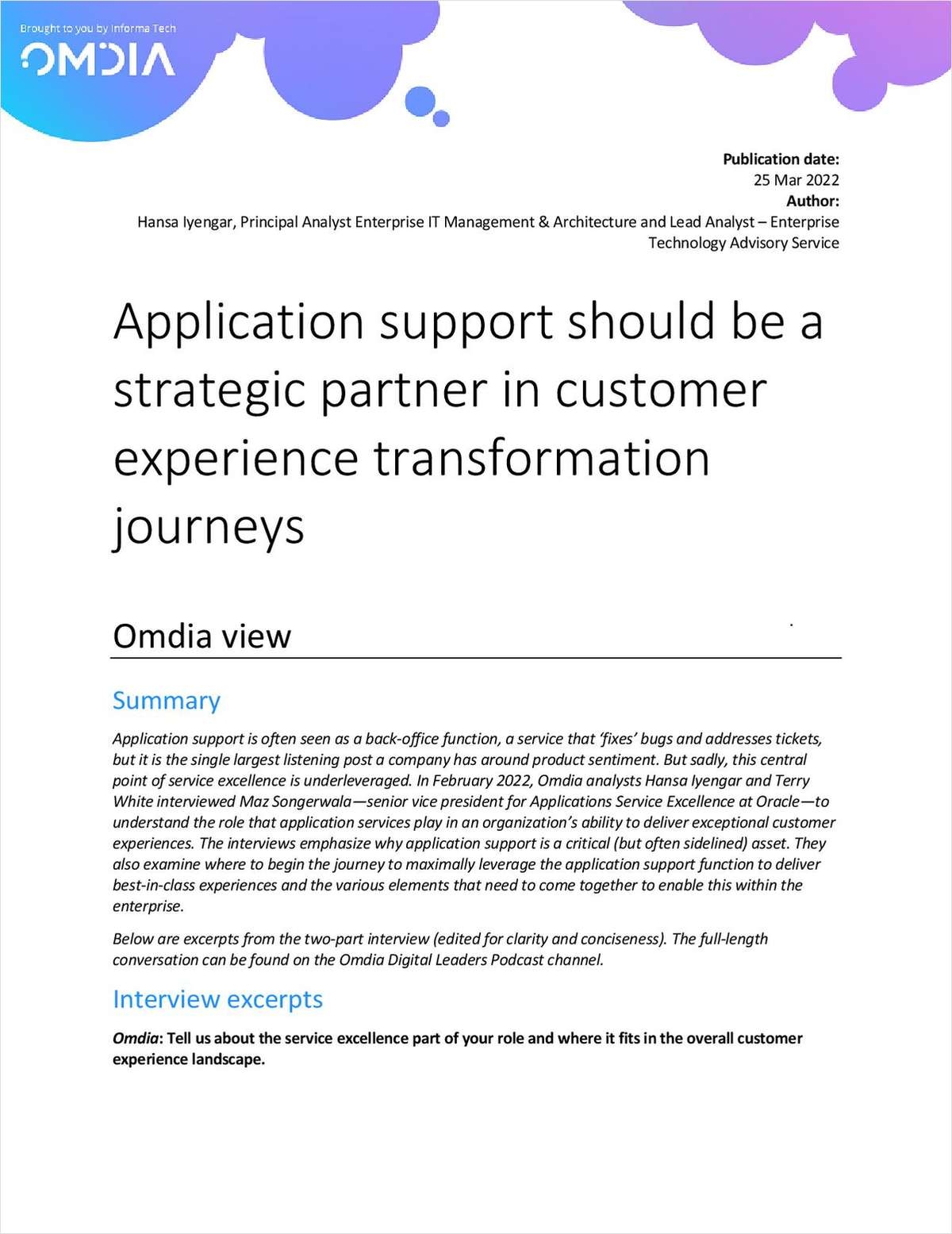 Application Support should be a Strategic Partner in Customer Experience Transformation Journeys