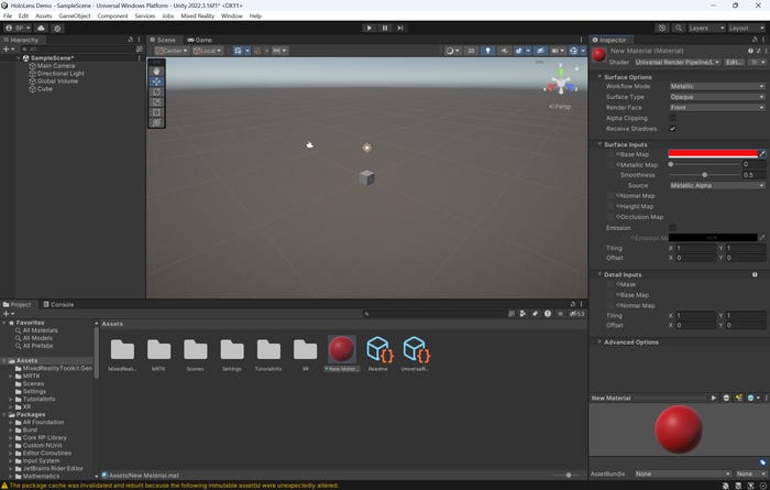 unity screenshot showing red colored orb as a new material unity screenshot showing red colored orb as a new material