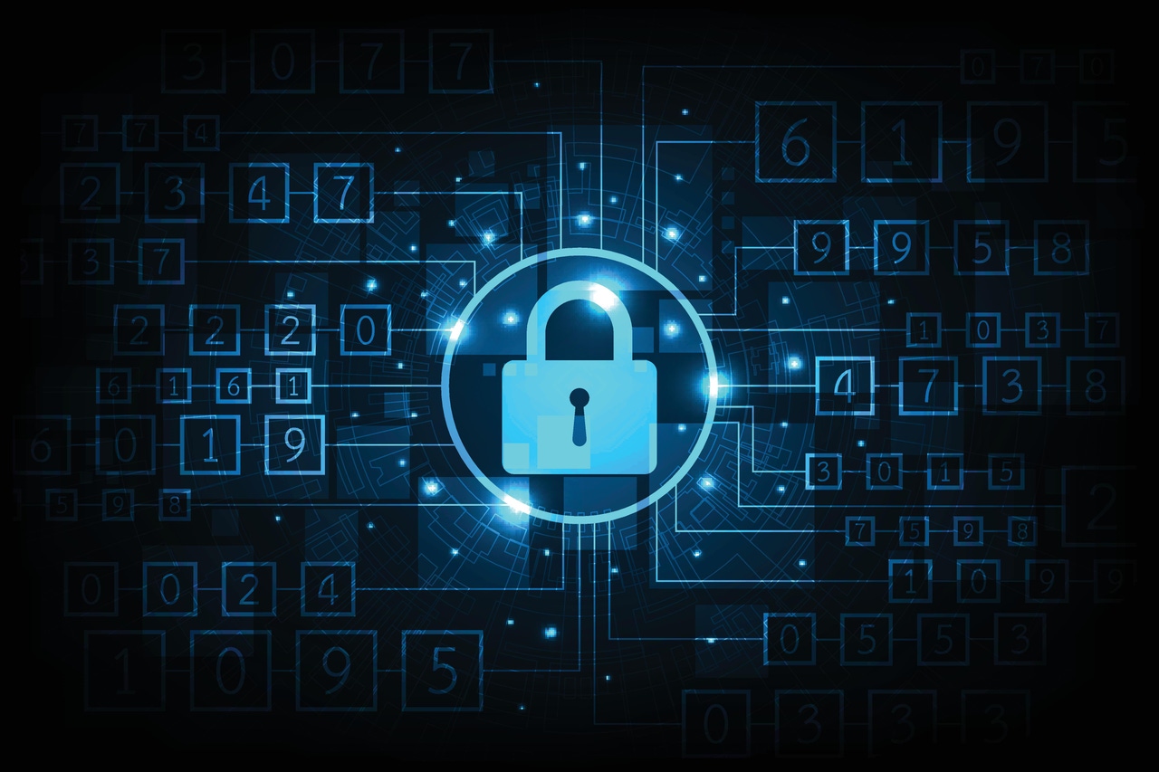 digital security padlock connected to numbers digital security padlock connected to numbers