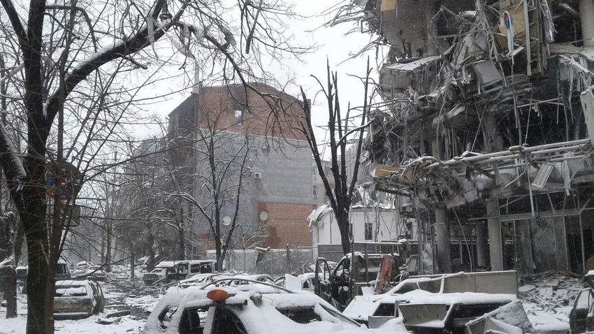 Bomb damage at 26 Mryonosytska Street, Kharkiv