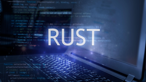 Rust inscription against a laptop and code background Rust inscription against a laptop and code background