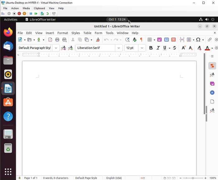 Screenshot of LibreOffice Writer on Ubuntu Desktop