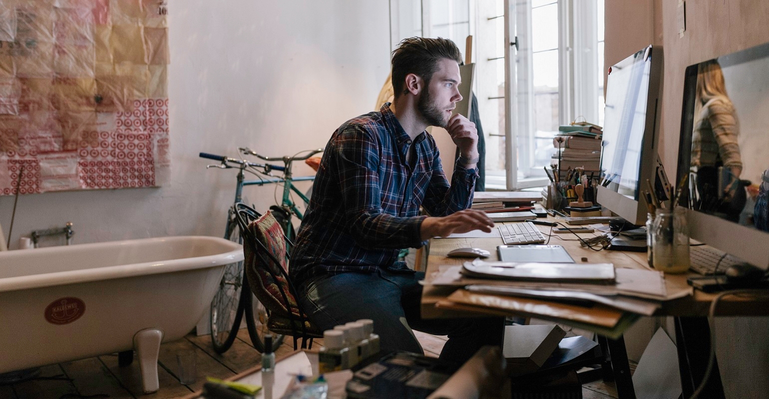 employee working on computer from home