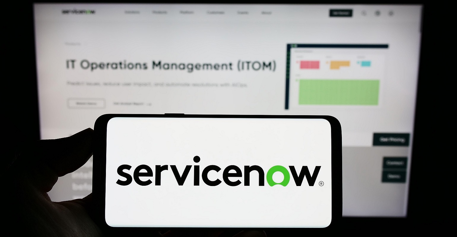 ServiceNow logo on a smartphone screen
