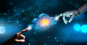human finger and robot finger touching a cloud