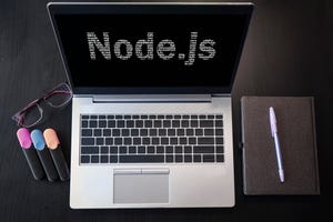 Top view of laptop with text Node.js