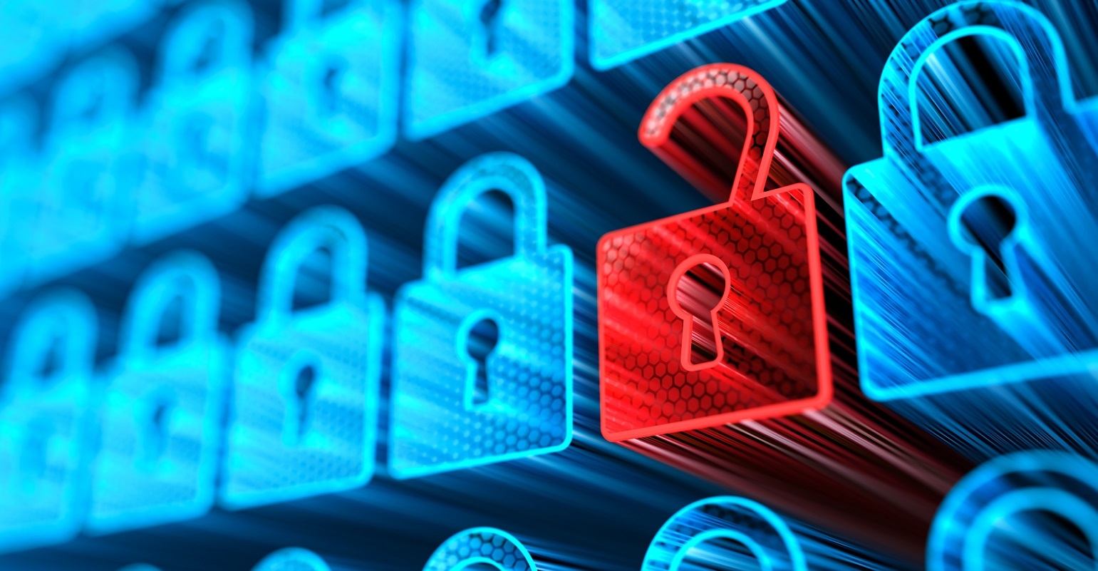 Locks lined up with one unlocked