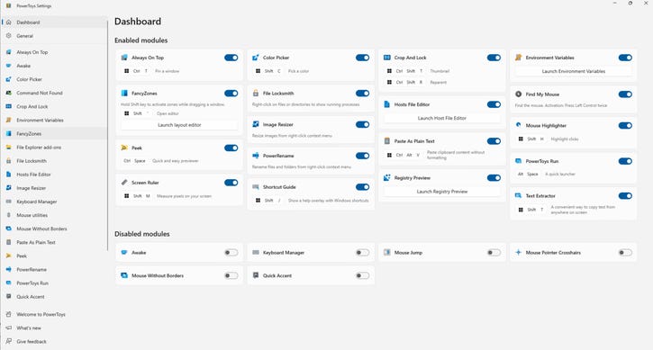 Showing the Open Settings screen where you can enable or disable PowerToys Showing the Open Settings screen where you can enable or disable PowerToys