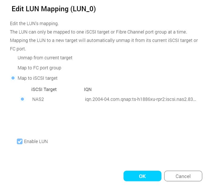 Screenshot of a window titled Edit LUN Mapping (LUN_0) Screenshot of a window titled Edit LUN Mapping (LUN_0)