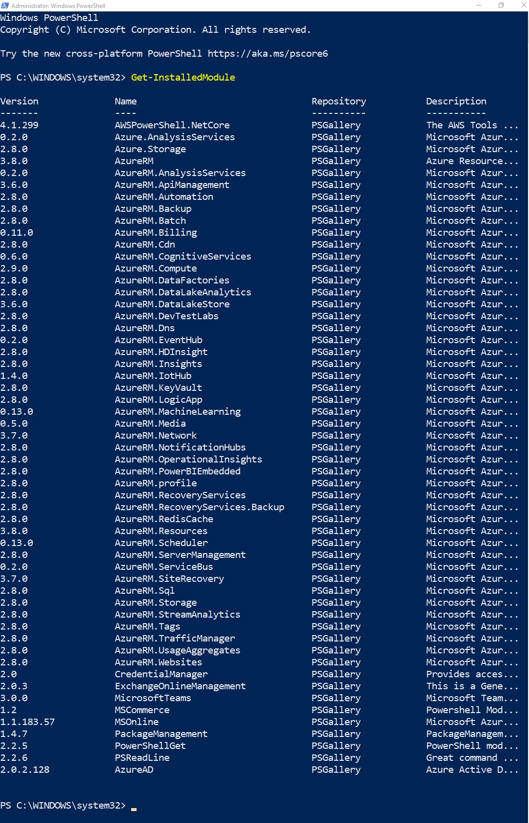 Get-InstalledModule cmdlet lists the installed PowerShell modules