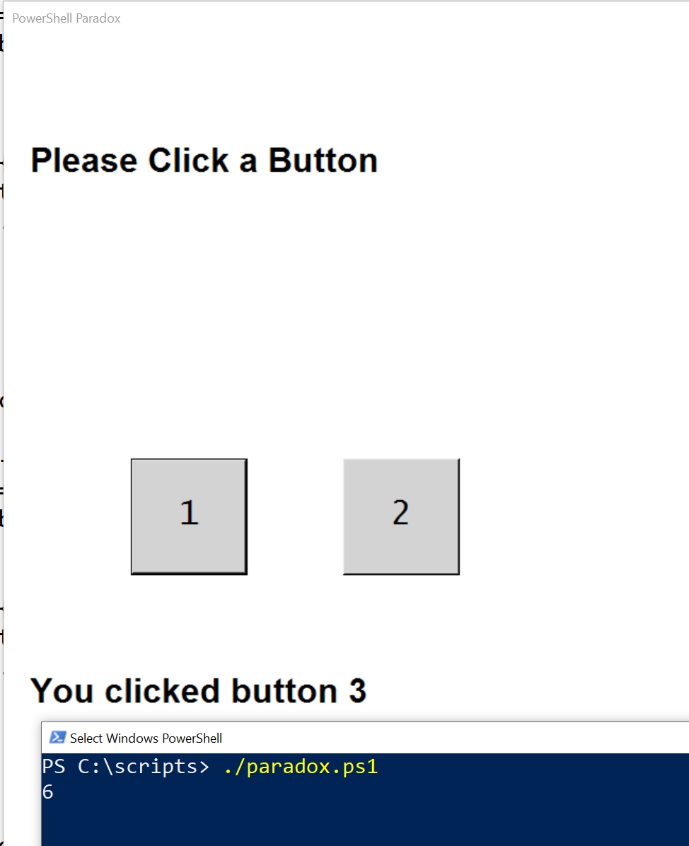 PowerShell displays the number 6