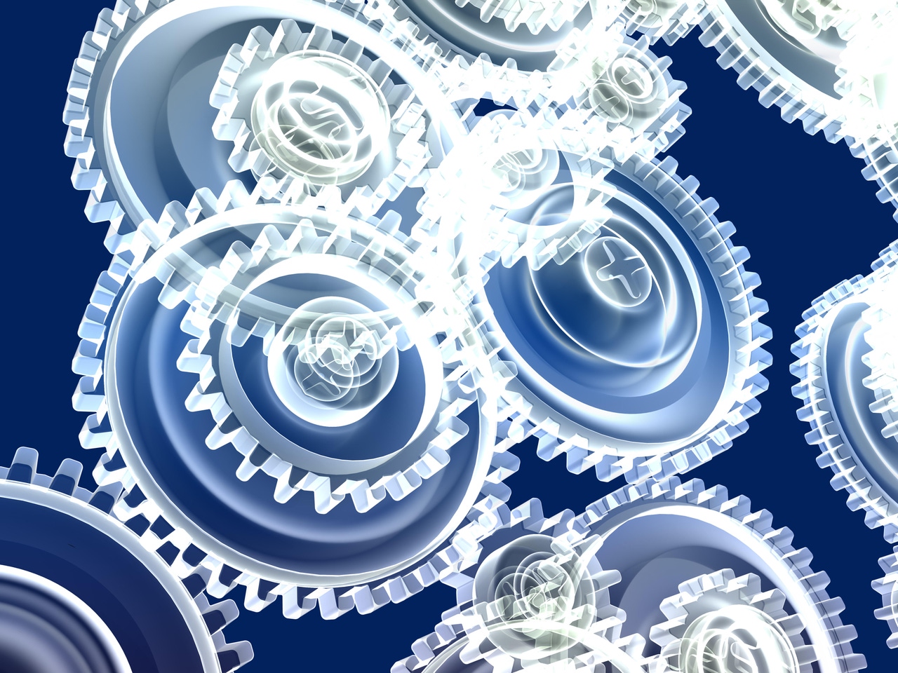 3D illustration of gears in white and blue colors 3D illustration of gears in white and blue colors