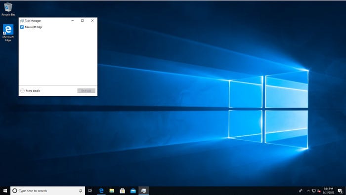 Windows Task Manager shows that only Microsoft Edge is running
