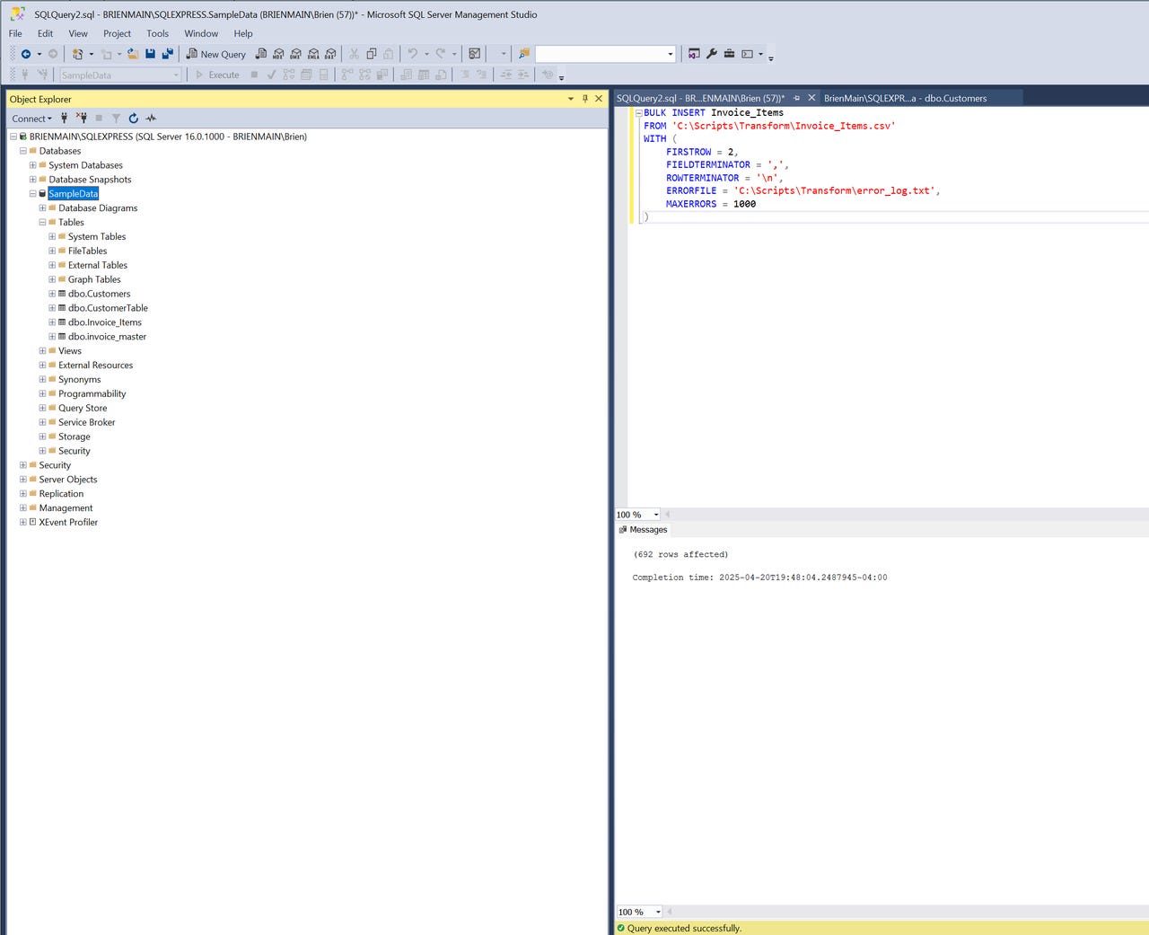 Performing a Bulk Insert in SQL Server