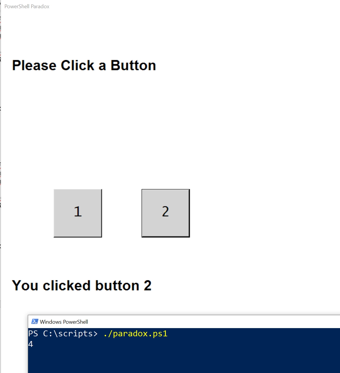 Showing that the modified PowerShell script executes both the GUI and non-GUI code