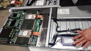 One of many Olympus servers on display at the Microsoft stand at the 2019 OCP Summit in San Jose, California