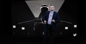 Boom Supersonic CEO Blake Scholl standing in front of jet Boom Supersonic CEO Blake Scholl standing in front of jet