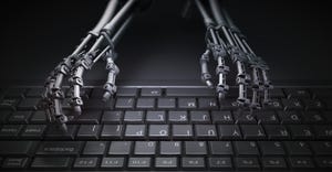 robot typing on a keyboard robot typing on a keyboard