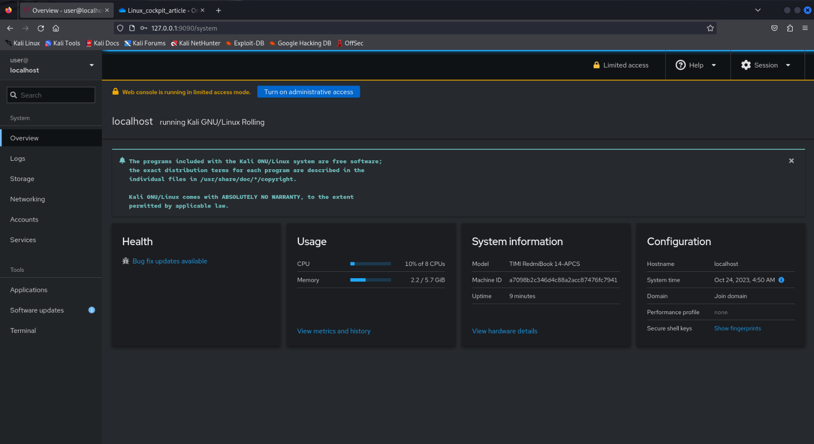 Showing the Cockpit dashboard in a broader view