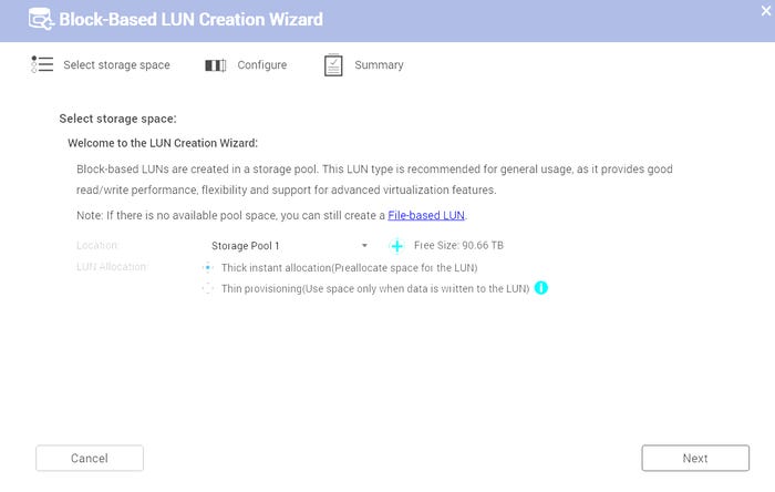 Screenshot of Block-Based LUN Creation Wizard Screenshot of Block-Based LUN Creation Wizard