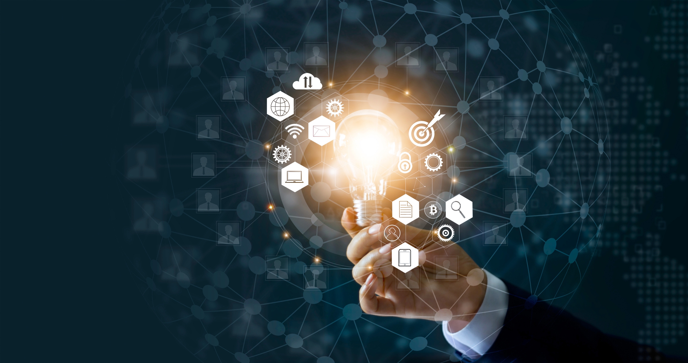 Abstract light bulb with IT trends and technologies