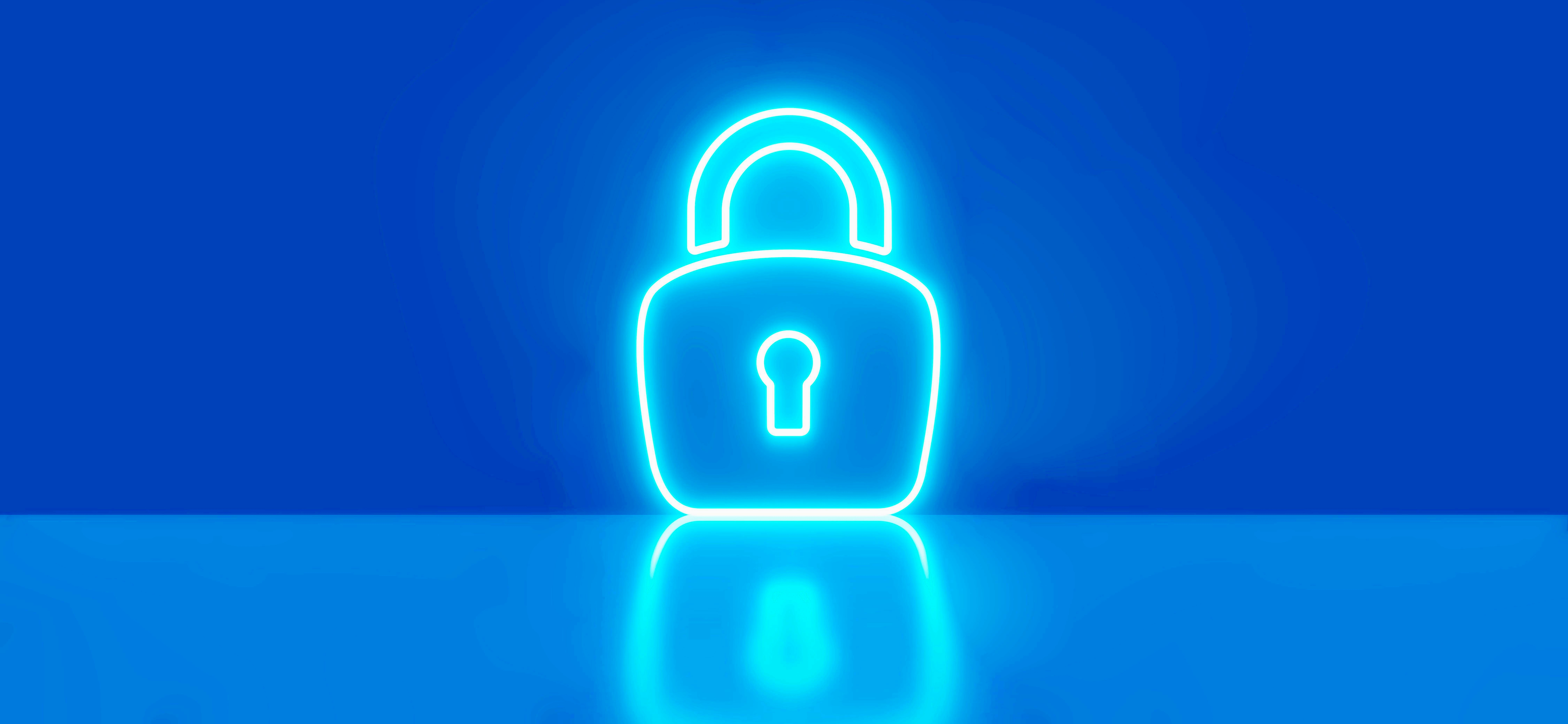 holographic neon padlock icon in blue