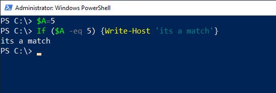 Screenshot shows example of an If statement in PowerShell