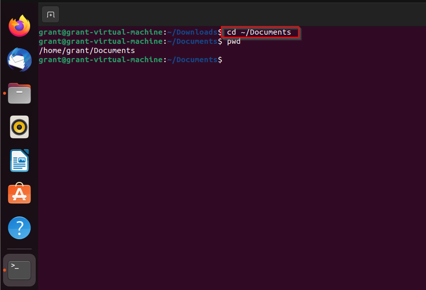 example of cd command with a relative file path