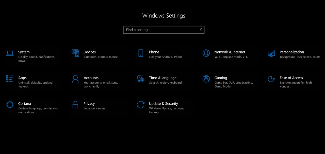 Windows Settings App Main Page in Redstone 4 Build 17074 Windows Settings App Main Page in Redstone 4 Build 17074