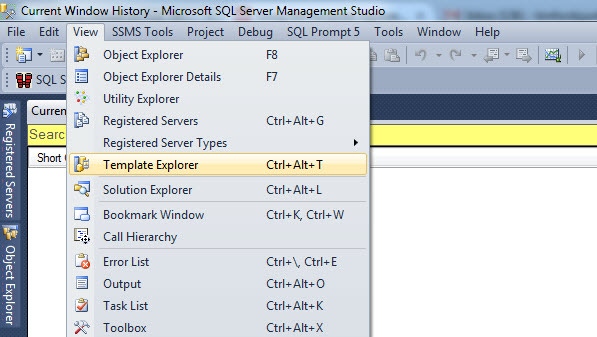 Opening the Template Explorer in SSMS Opening the Template Explorer in SSMS
