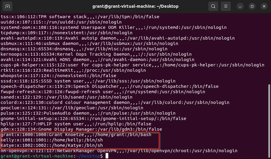 output of the cat /etc/passwd command