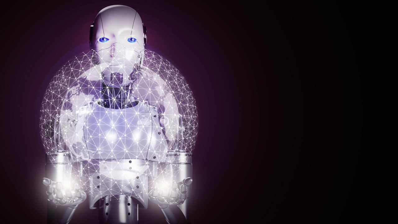 robotic figure holding the world and its networking robotic figure holding the world and its networking