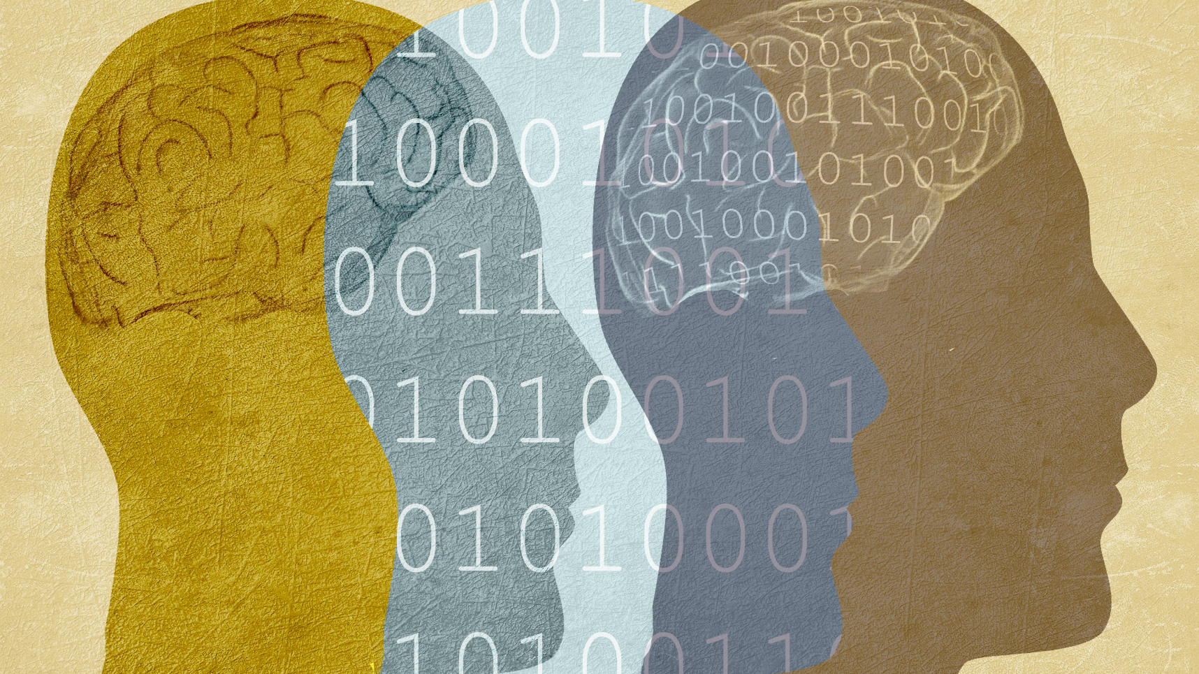 artificial intelligence digital illustration concept with human heads