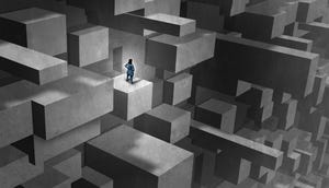 Businesswoman challenges concept and gender obstacles Businesswoman challenges concept and gender obstacles