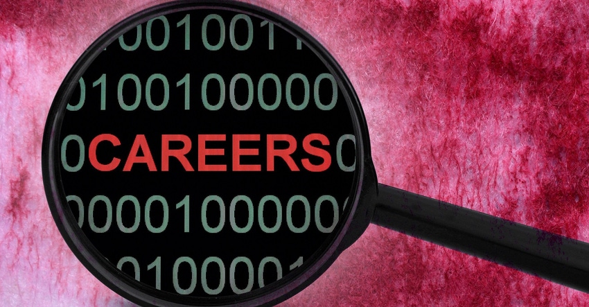magnifying glass hovering over the word "Careers" with code
