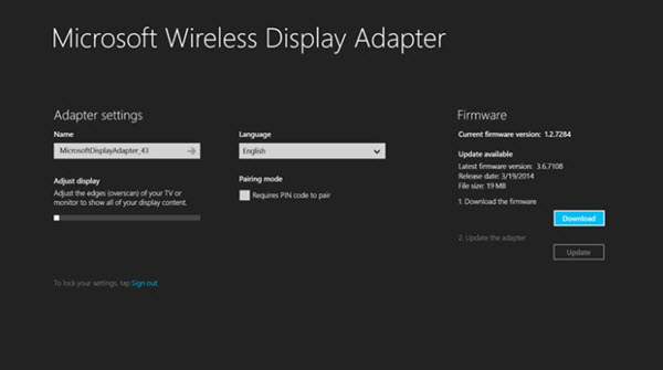 Customization and Configuration for the Microsoft Wireless Display Adapter in the Windows 8.1 App