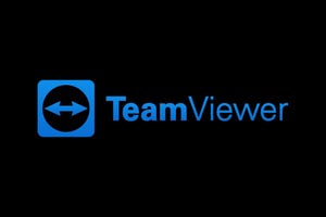 TeamViewer logo in blue on black background TeamViewer logo in blue on black background