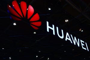 Huawei sign at CeBIT Technology Trade Fair 2018