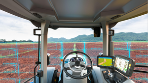 concept art of autonomous tractor scanning agricultural plot