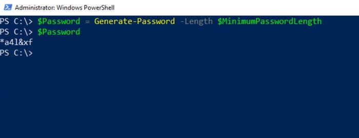 showing the generation of a password based on the minimum required password length showing the generation of a password based on the minimum required password length