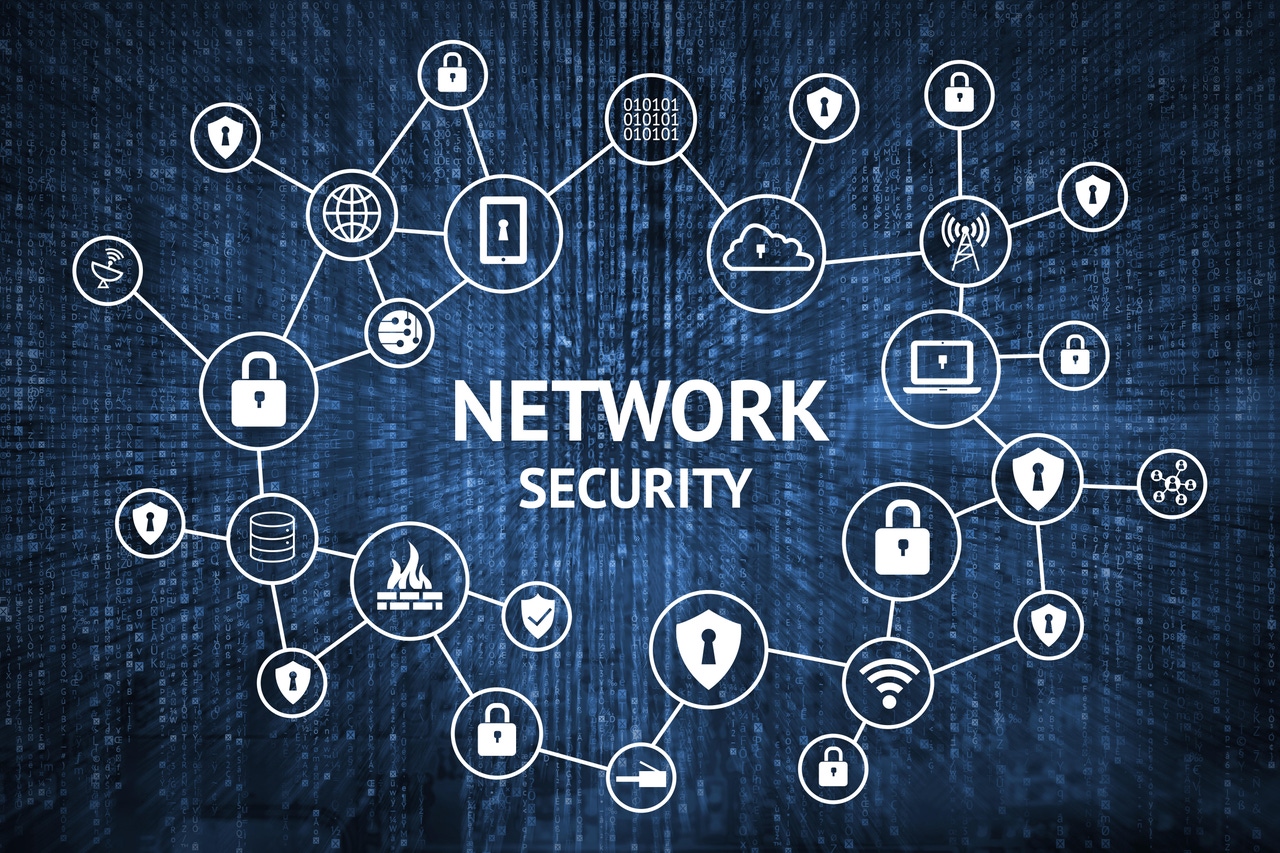 the words network security surrounded by various IT-related icons the words network security surrounded by various IT-related icons